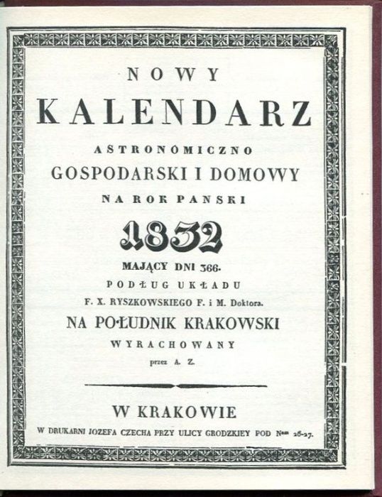 Kalendarz Krakowski na rok 1832, reprint 1985