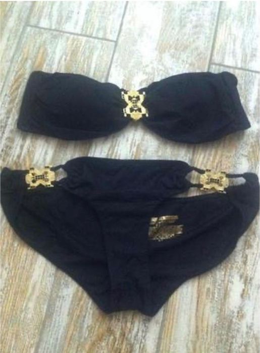 Шик вінтажний чорний купальник victoria secret з золотими пряжками s