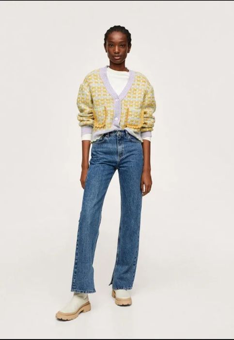 В'язаний кардиган з фіолетово-жовтим візерунком, розмір 46/48, Mangо