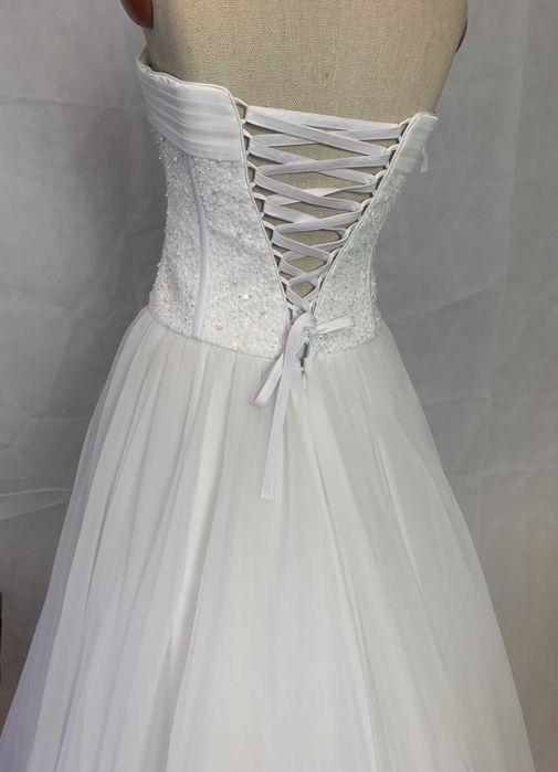 Nowa suknia ślubna 38 M Princessa biała srebrna gorset glamour tren