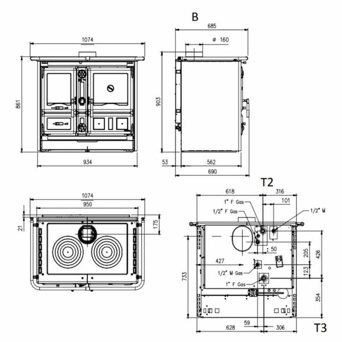 Fogão lenha Ferro Fundido para Aquecimento Central NORDICA