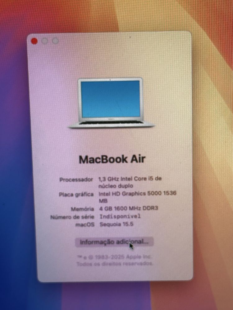 Macbook Air 13 Intel Core i5 - OS X Sequoia