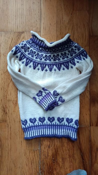 Sweter ręcznie robiony na drutach z wełny wełniany 86 92 wool handmade