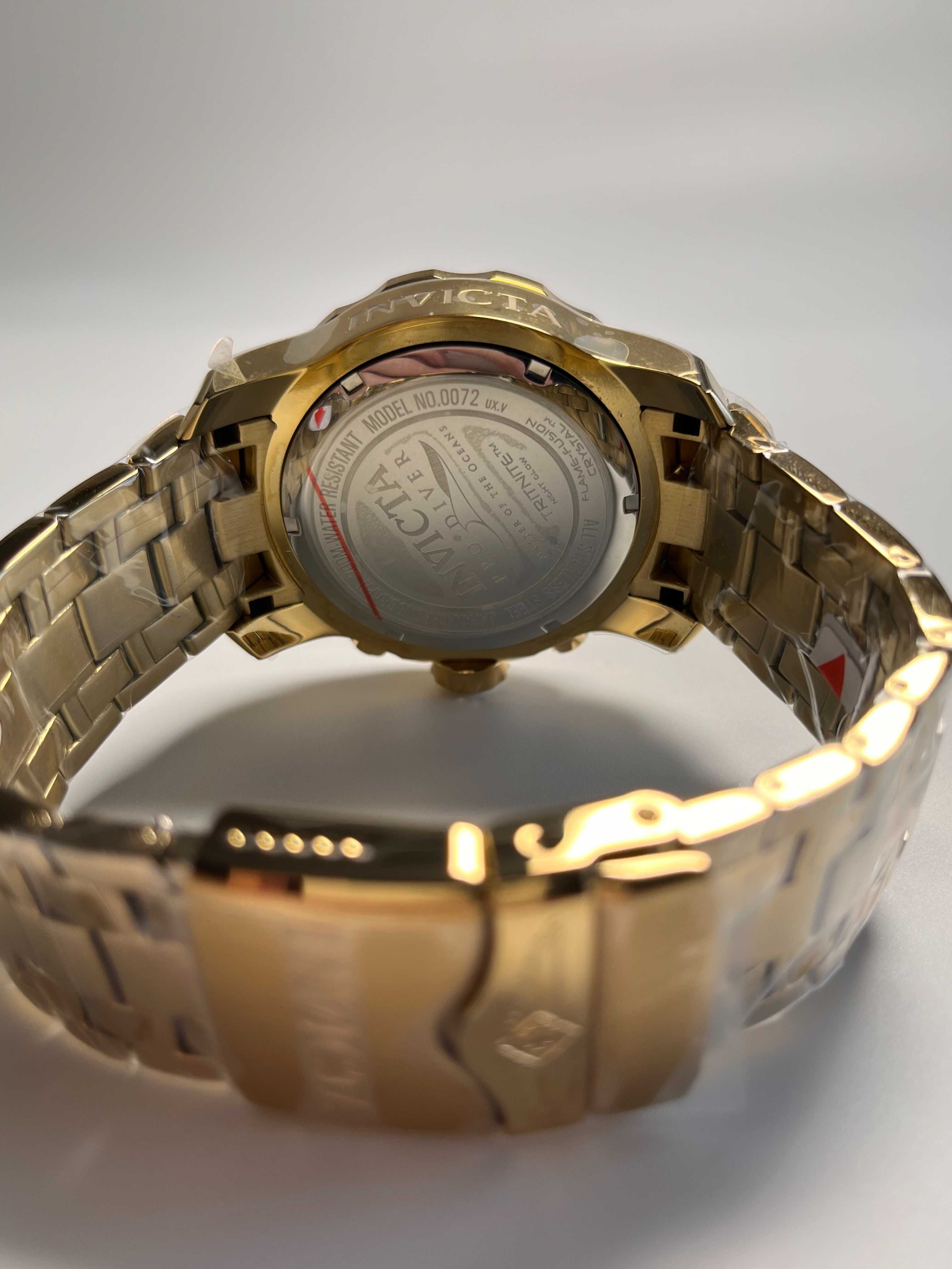 золотистий годинник Invicta 0072 Chronograph, часы инвикта Ø48мм