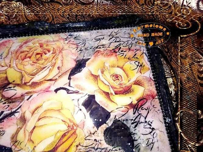 Taca na herbatkę handamde decoupage dekoracja prezent