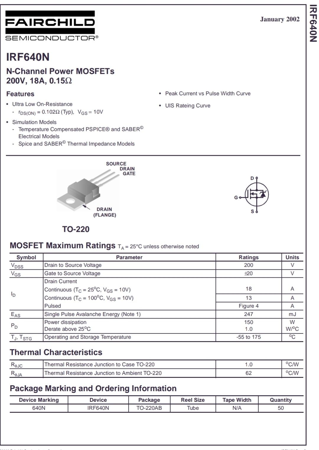 Транзистор полевой MOSFET IRF640N