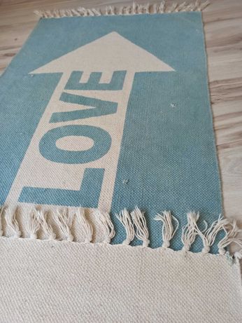 Dywanik chodnik 100% bawełna błękitny one live dywan frędzle