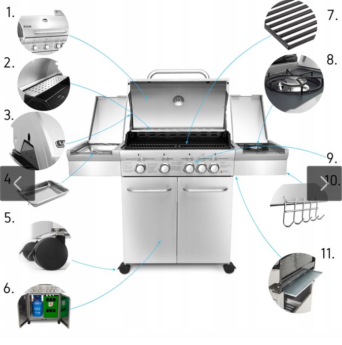 Gril Gazowy YOER 100% stal nierdzewna, STALOWE rusztu, miejsc na butle