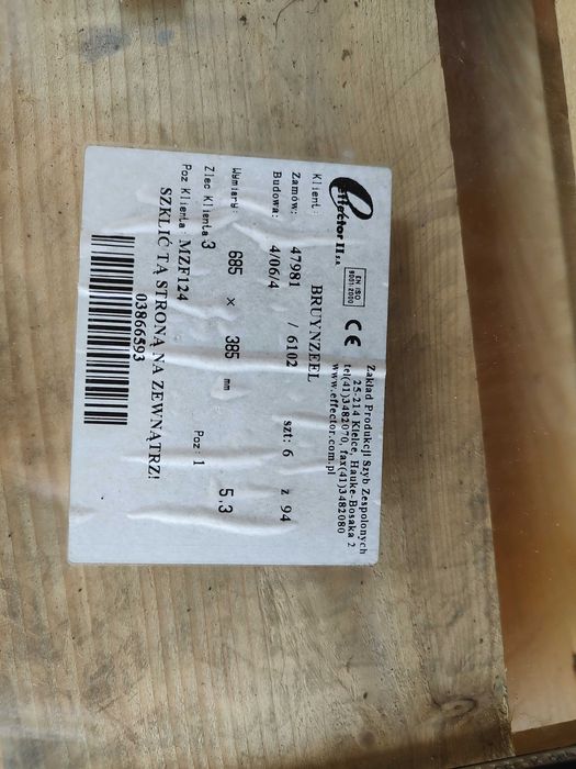 Okna szyby zespolone jednokomorowe dwuszybowe 685x385mm