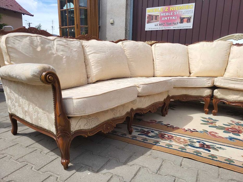 Piękny komplet wypoczynkowy narożnik fotel ludwik chippendale