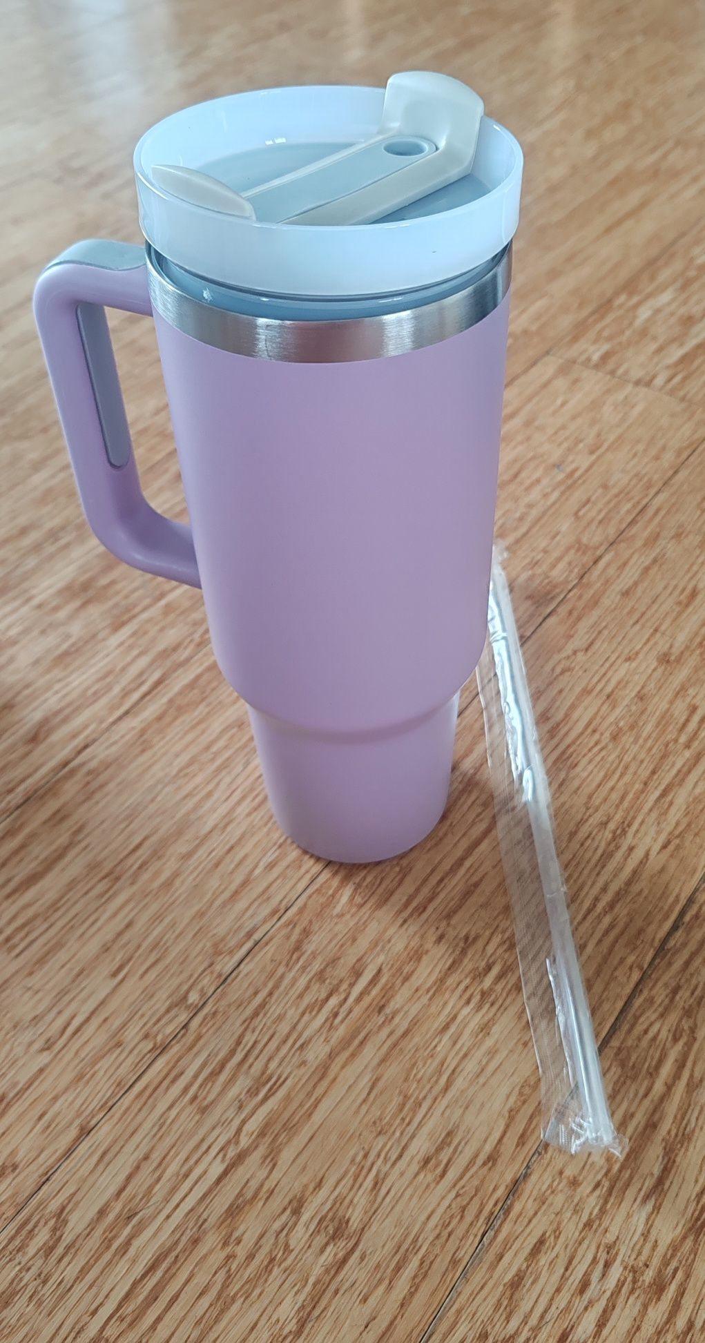 Kubek podróżny termiczny fioletowy ze słomką stal nierdzewna 1200 ml