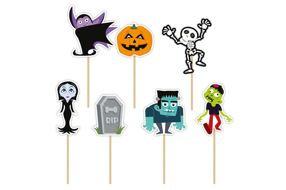 Dekoracje do muffinek toppery na tort "HALLOWEEN MONSTERS" 1opak/7szt.