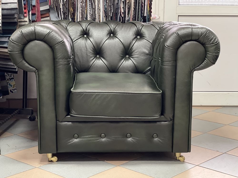 Sofa Chesterfield skora naturalna 3 osobowa + fotel