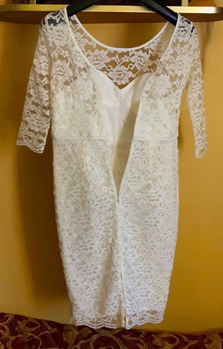 sukienka ślubna mini marks&specer koronka gipiura kość słoniowa 42
