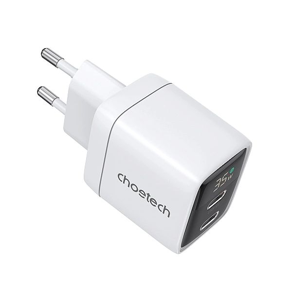 Ładowarka sieciowa GaN Choetech PD6051/2x USB-C PD 35W z wyświetlaczem