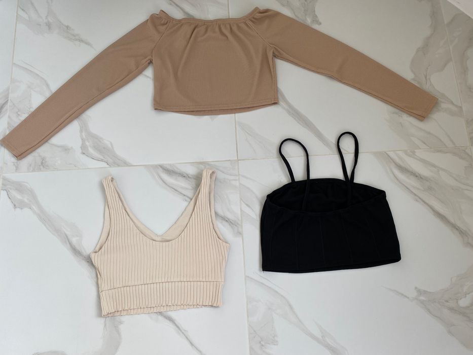 Топ кроптоп топ бандо топ з довгим рукавом в рубчик розмір M бежевий