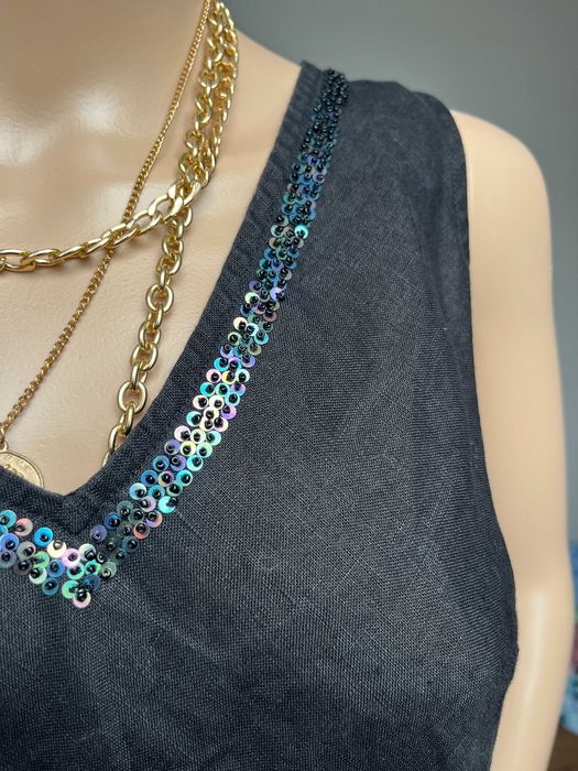 Top H&M 100% Len Letni Czarny Rozmiar L-XL boho old money boho