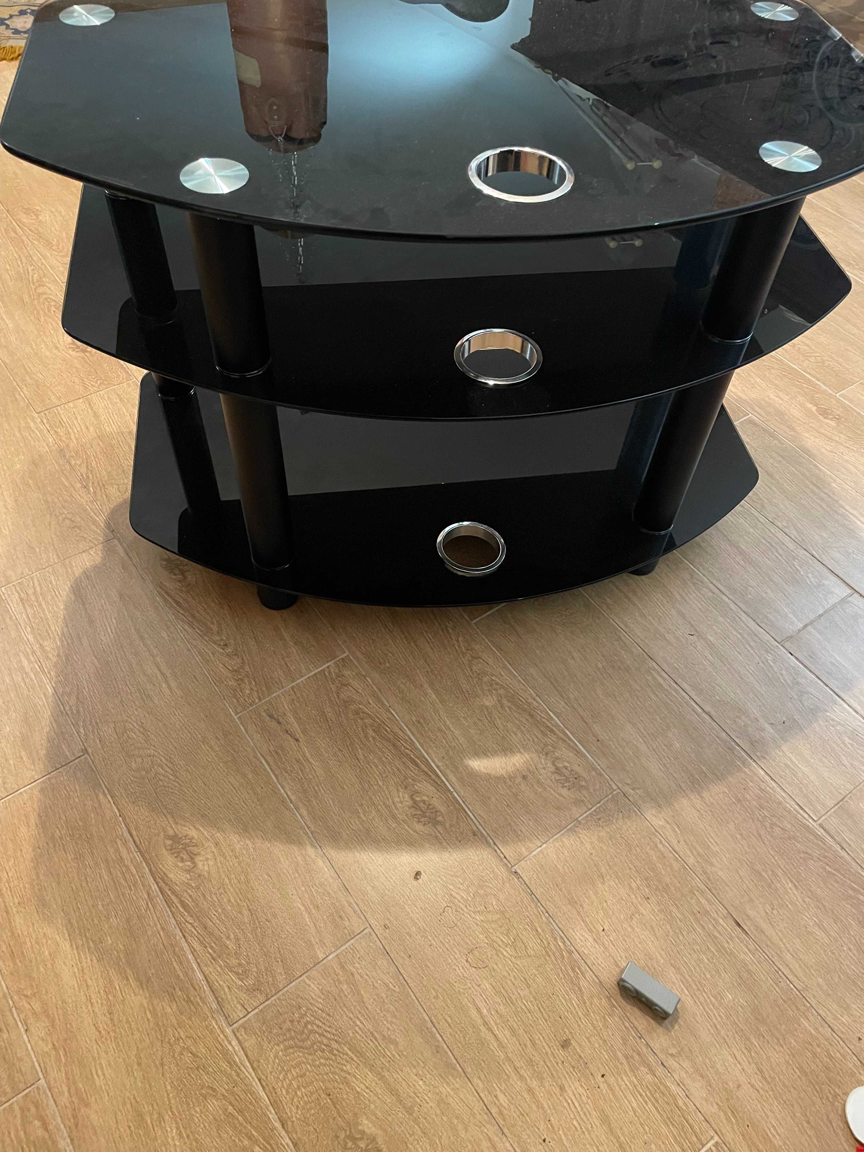 Mesa de TV em Vidro Preto Temperado