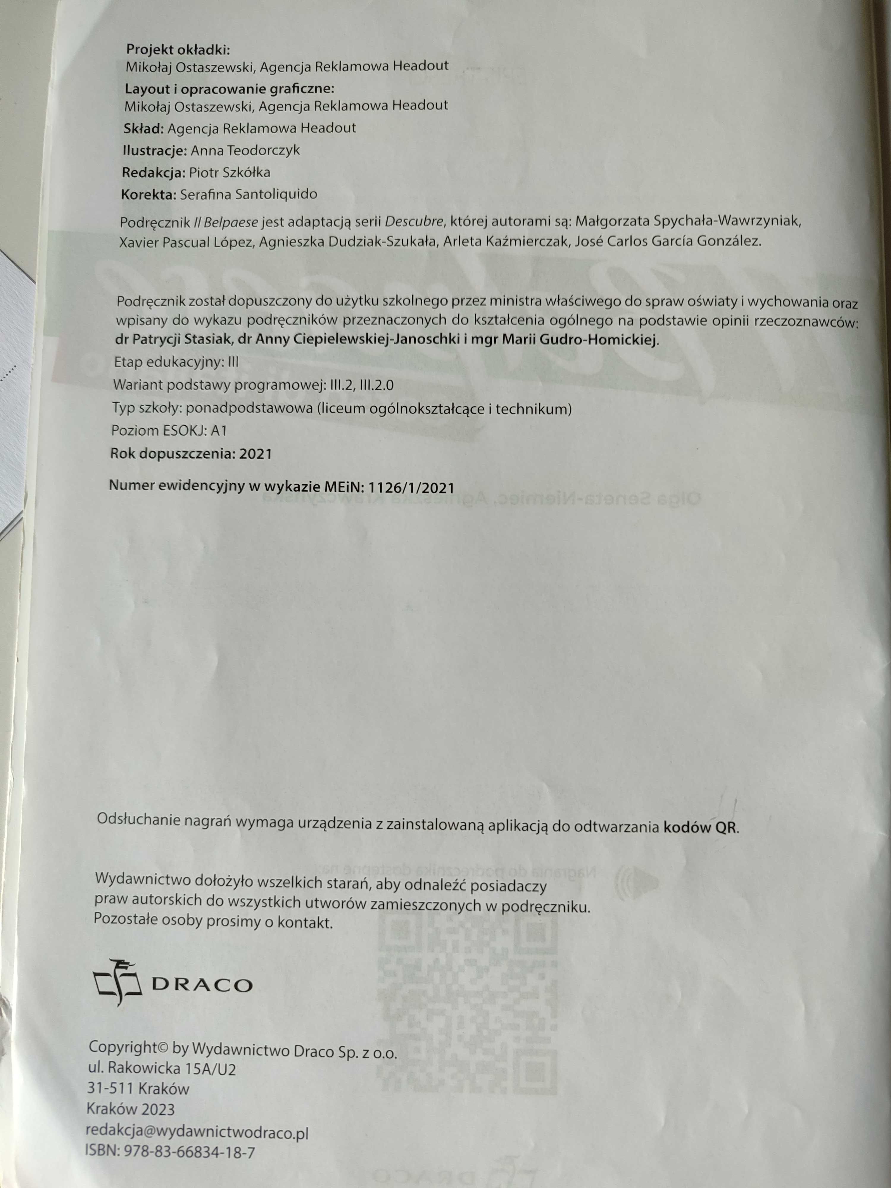 II Belpaese 1, Podręcznik do włoskiego