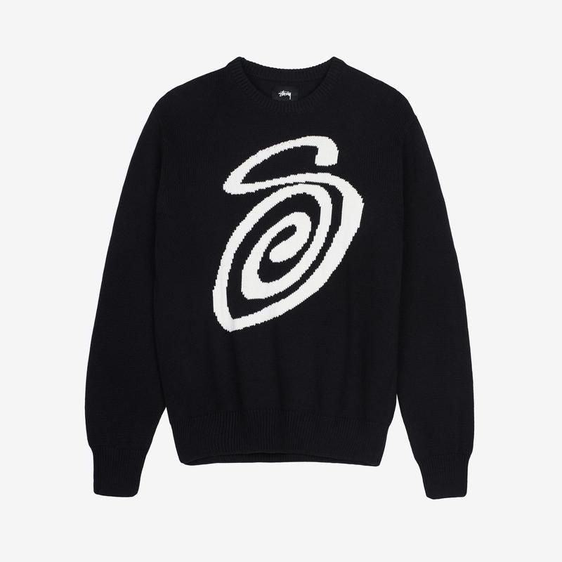 Свитер Stussy Curly S Sweater (black / white)