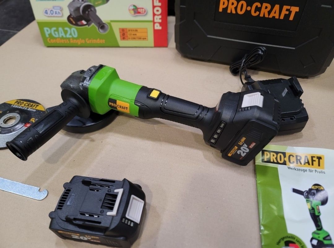 2 Акум по 4.0Ah Болгарка Бесщеточная ProCraft PGA20 Аккумуляторная