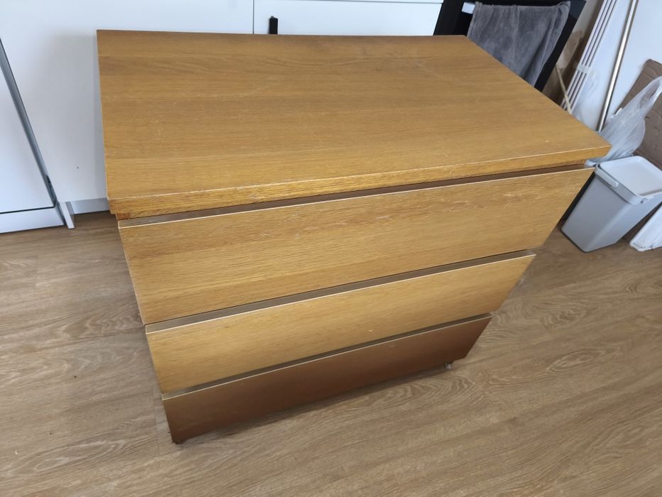 MALM Cómoda c/3 gavetas, chapa de carvalho