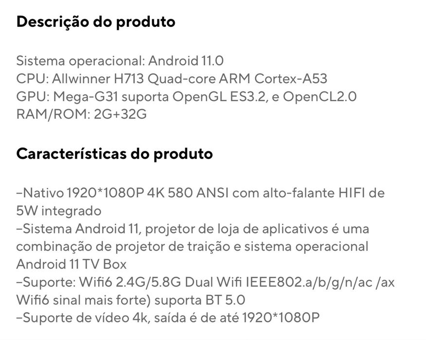 Projetor marca magcubic 580ANSI 4K 1080P