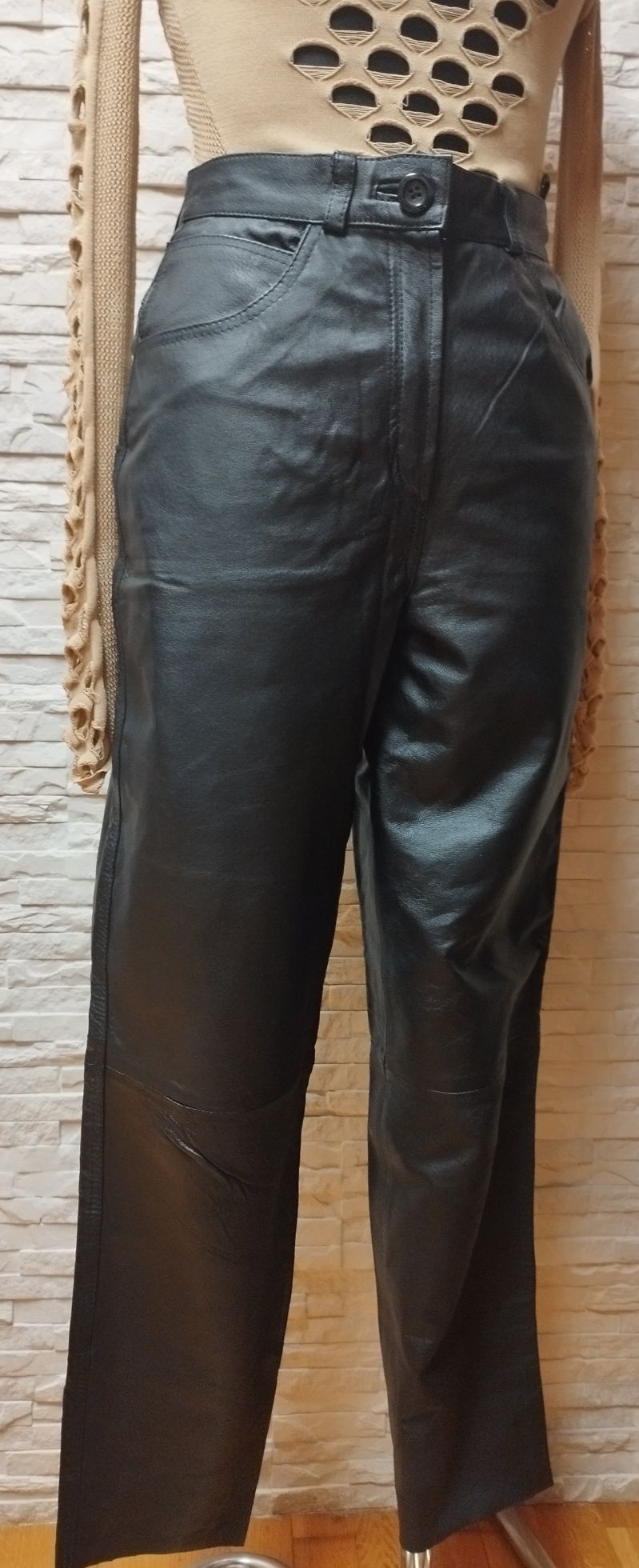 ?Spodnie skórzane, skóra naturalna, wysoki stan 36/38 S/M,mom fit