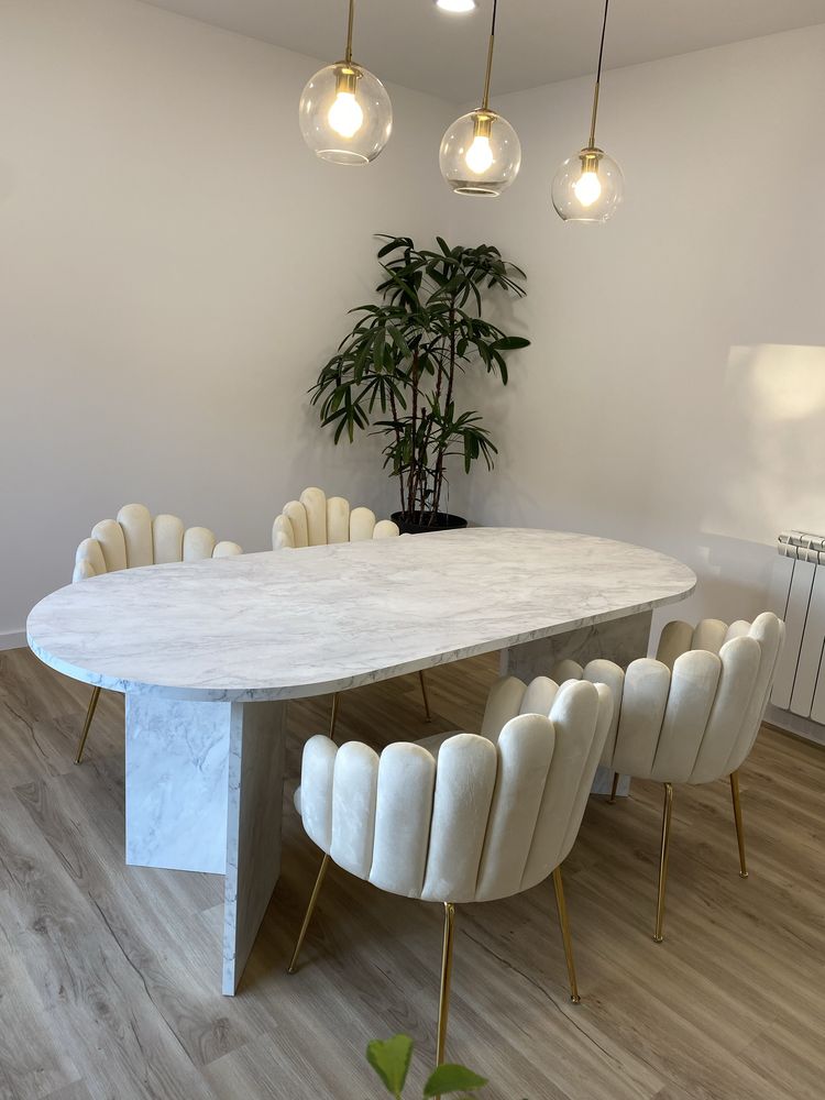 Mesa de jantar 8 lugares efeito mármore