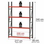 Regał magazynowy 4-półkowy Mega-M FORTIS 240x217x60 cm moduł bazowy