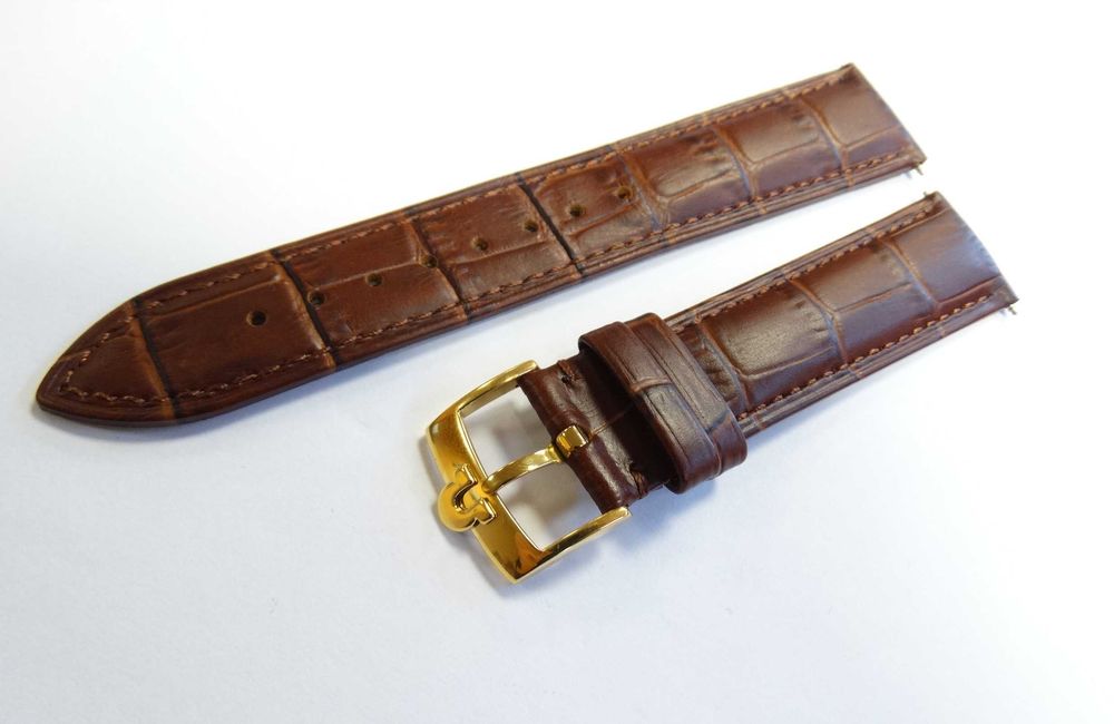 Pasek skórzany brązowy do zegarka Omega 18mm 20mm klamra złota srebrna