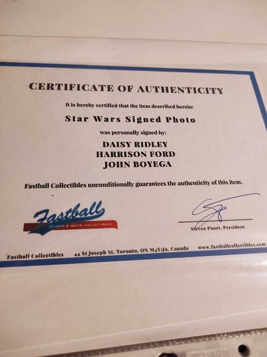 Print Star Wars autografado por Harrison Ford, Daisy Ridley e Boyega