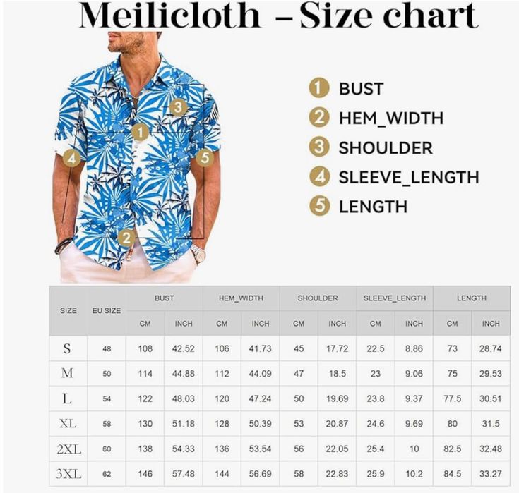 Męska koszula hawajska, biało niebieska, rozmiar L, MEILICLOTH