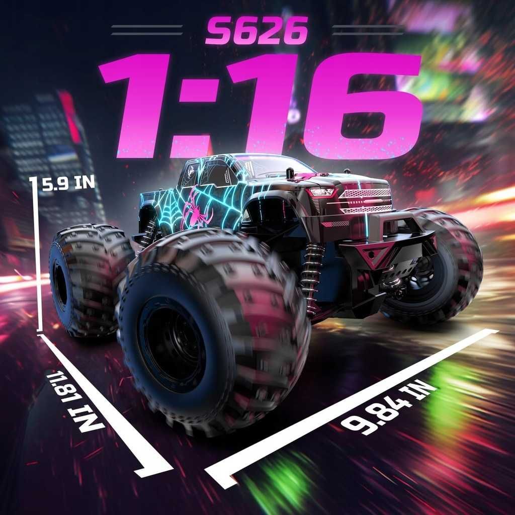 DEERC RC Samochód Wyścigowy z LED, 15 km/h,dla dzieci, skala 1:16