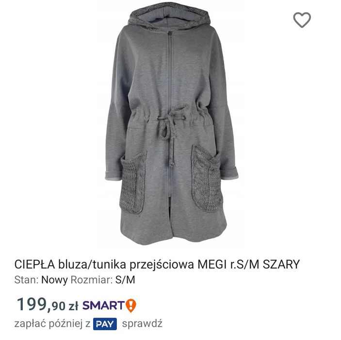Ciepła długa bluza tunika dresowa blezer kurtka