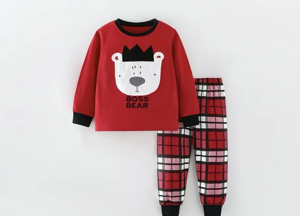 Піжамка бавовняна червона клітинка новорічна 90 см