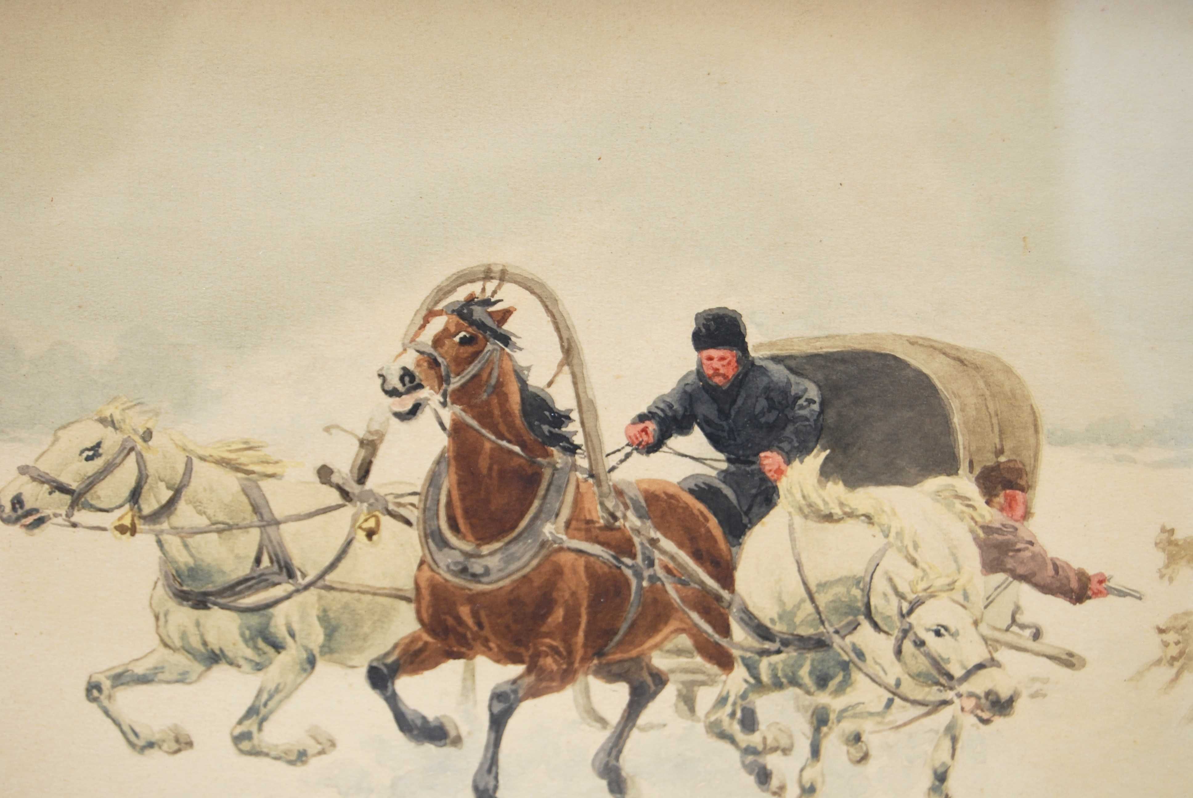 Kajetan Kosiński (1847 - 1935) obraz "Ucieczka przed wilkami"