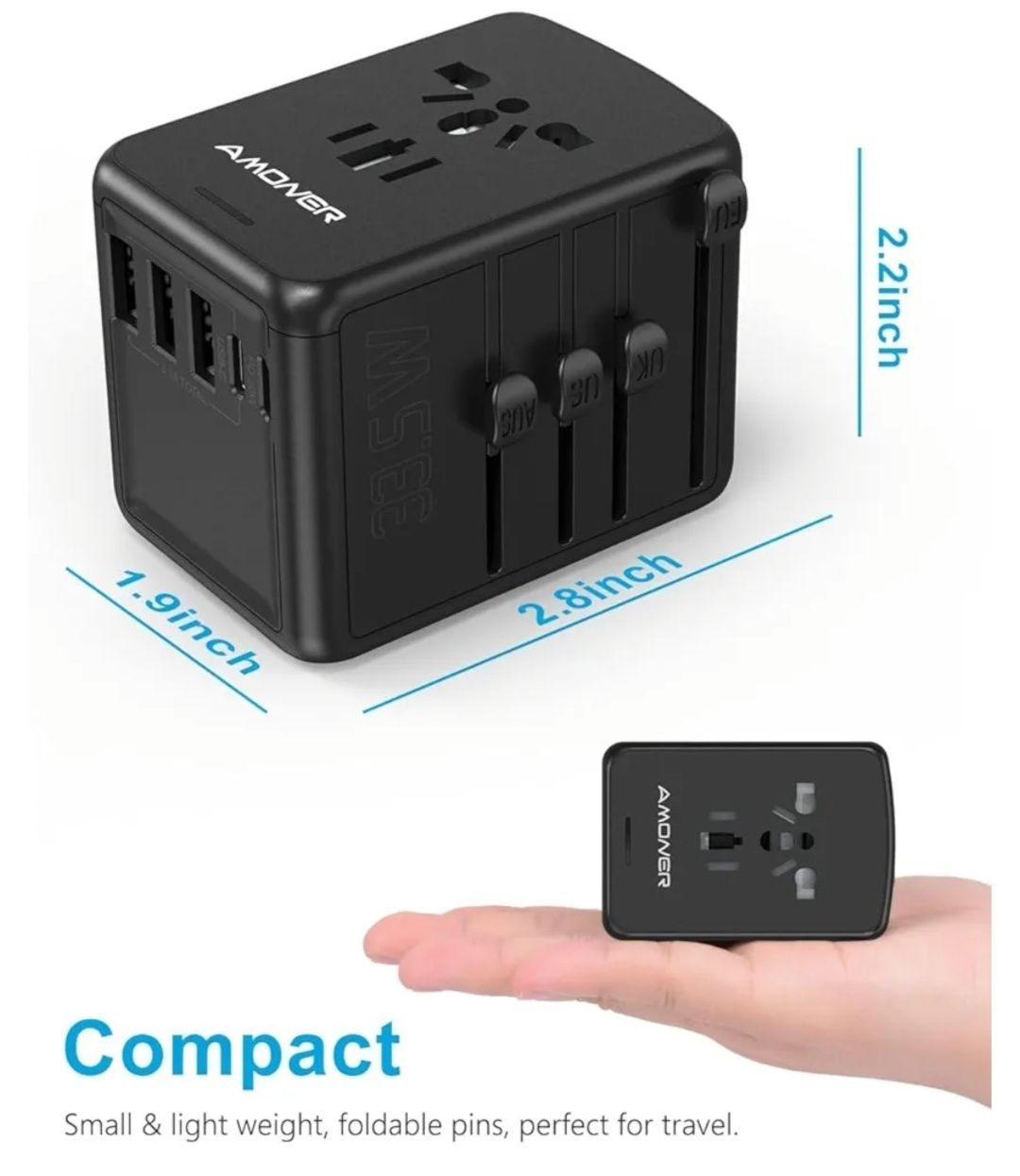 Ładowarka z adapterem EU, UK, US i AUS 35 W AMONER