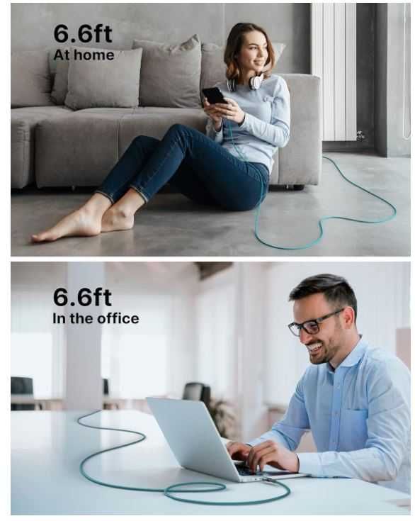 Kabel USB C na USB C w oplocie 2m JSUAUX 1 sztuka