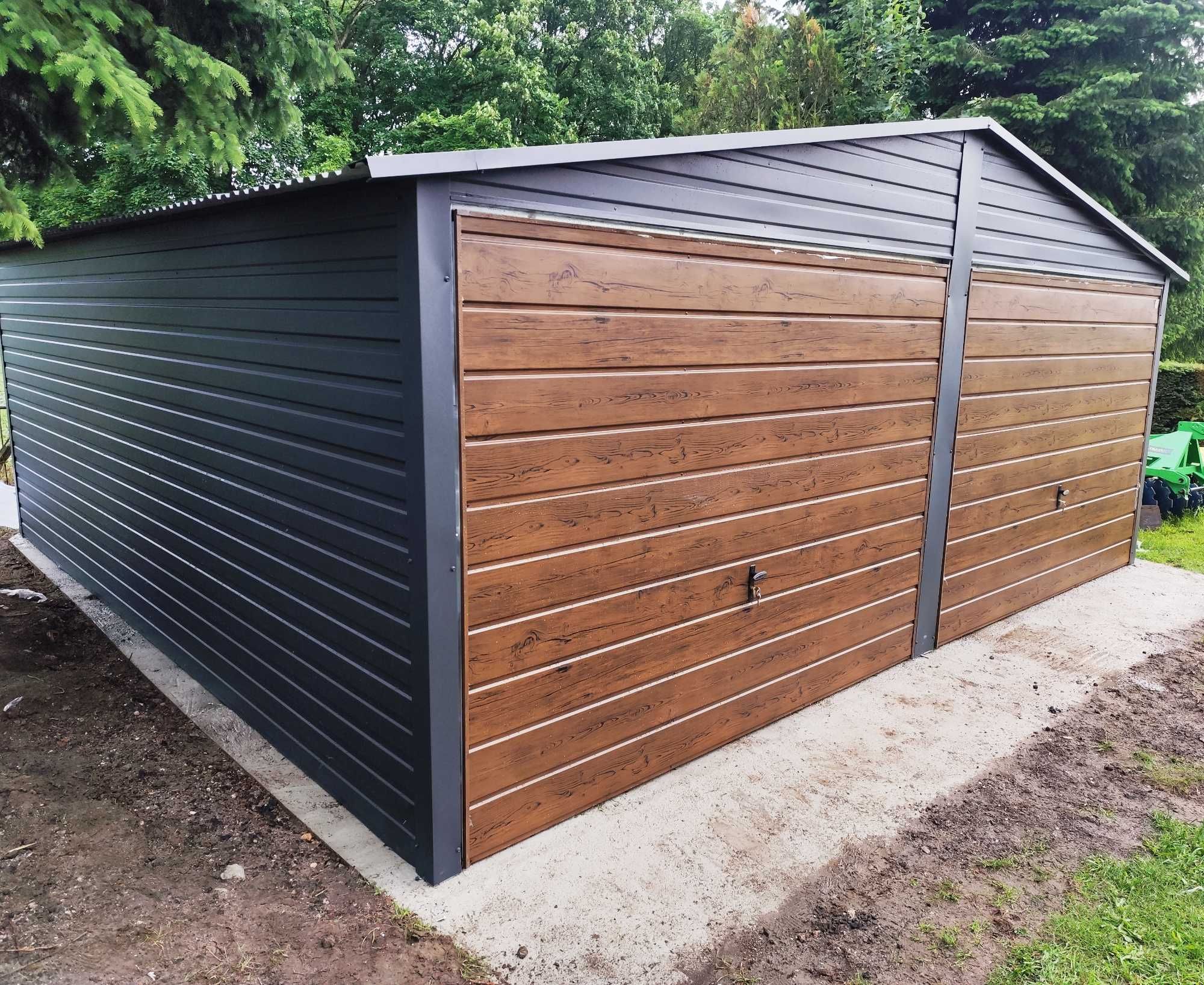 Promocja! Garaż Blaszany 6x5 Grafit + Orzech