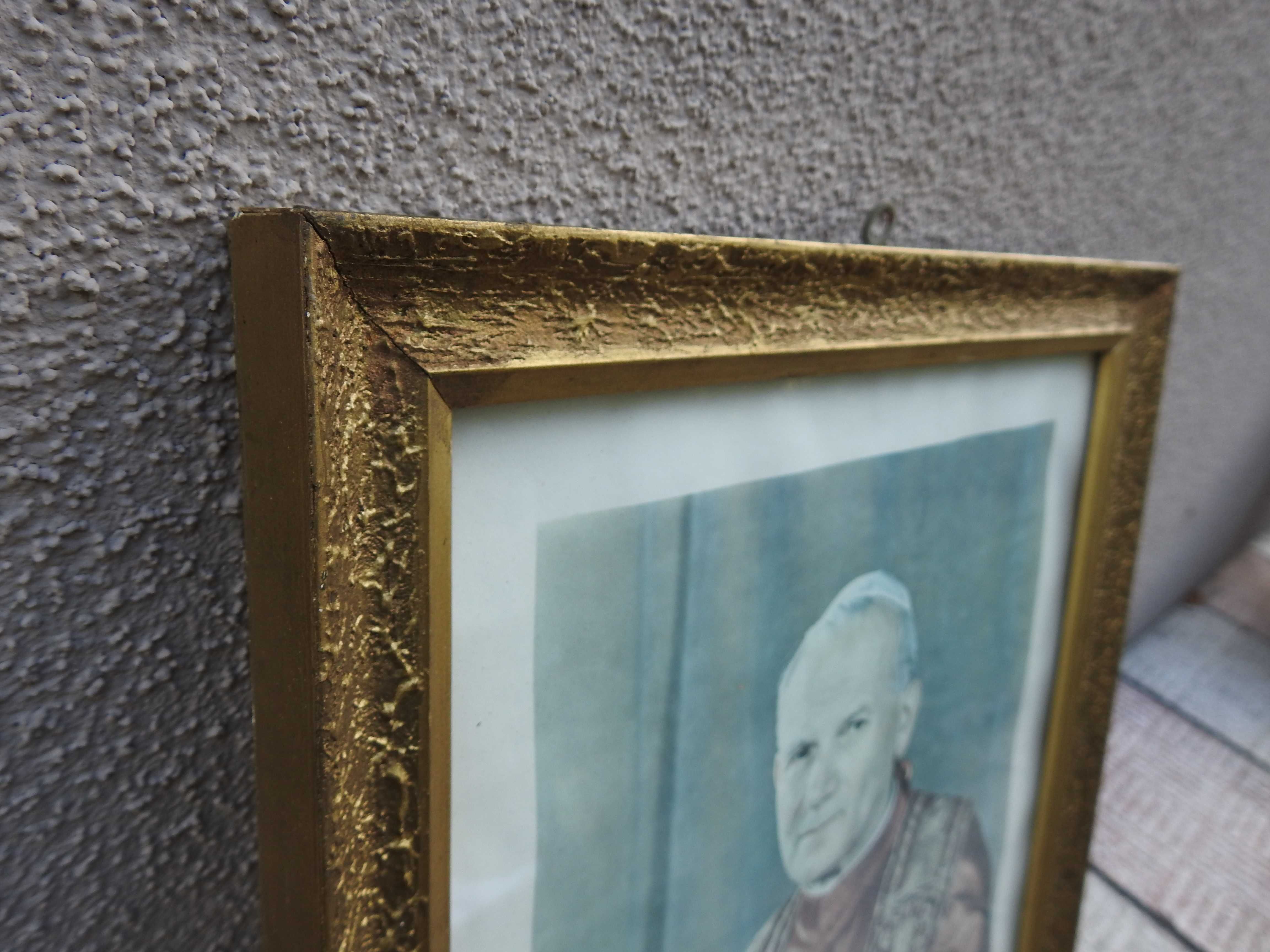 Stary duży obraz Jan Paweł II papież 46 X 34,5 cm