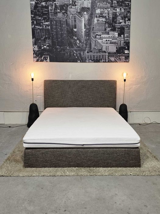 Łóżko kontynentalne szare 140x200 z materacem | Transport GRATIS