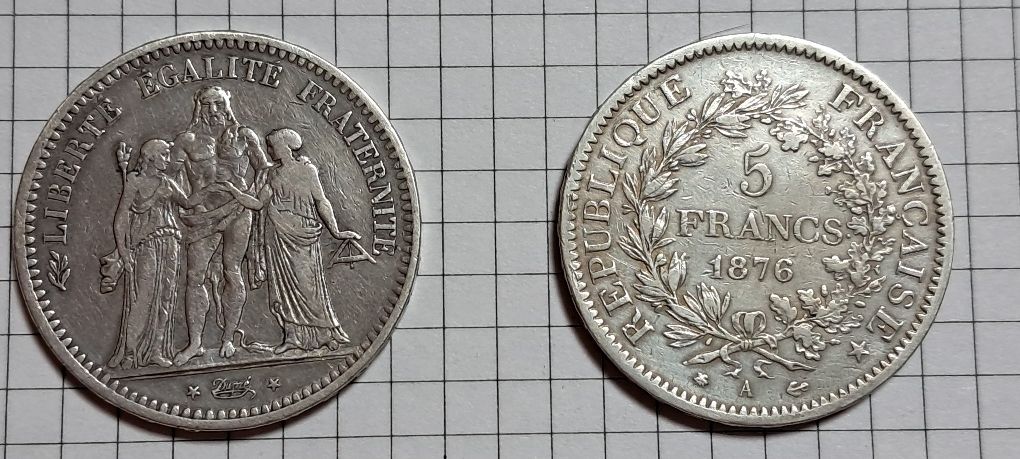 5 франков. 2 шт. 1849р +1876р.