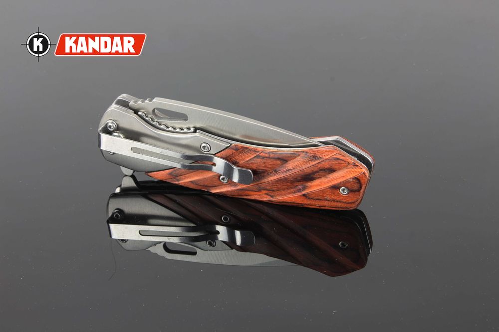 Nóż scyzoryk skladany myśliwski Kandar Drewno ZĘBY Liner-Lock KN24