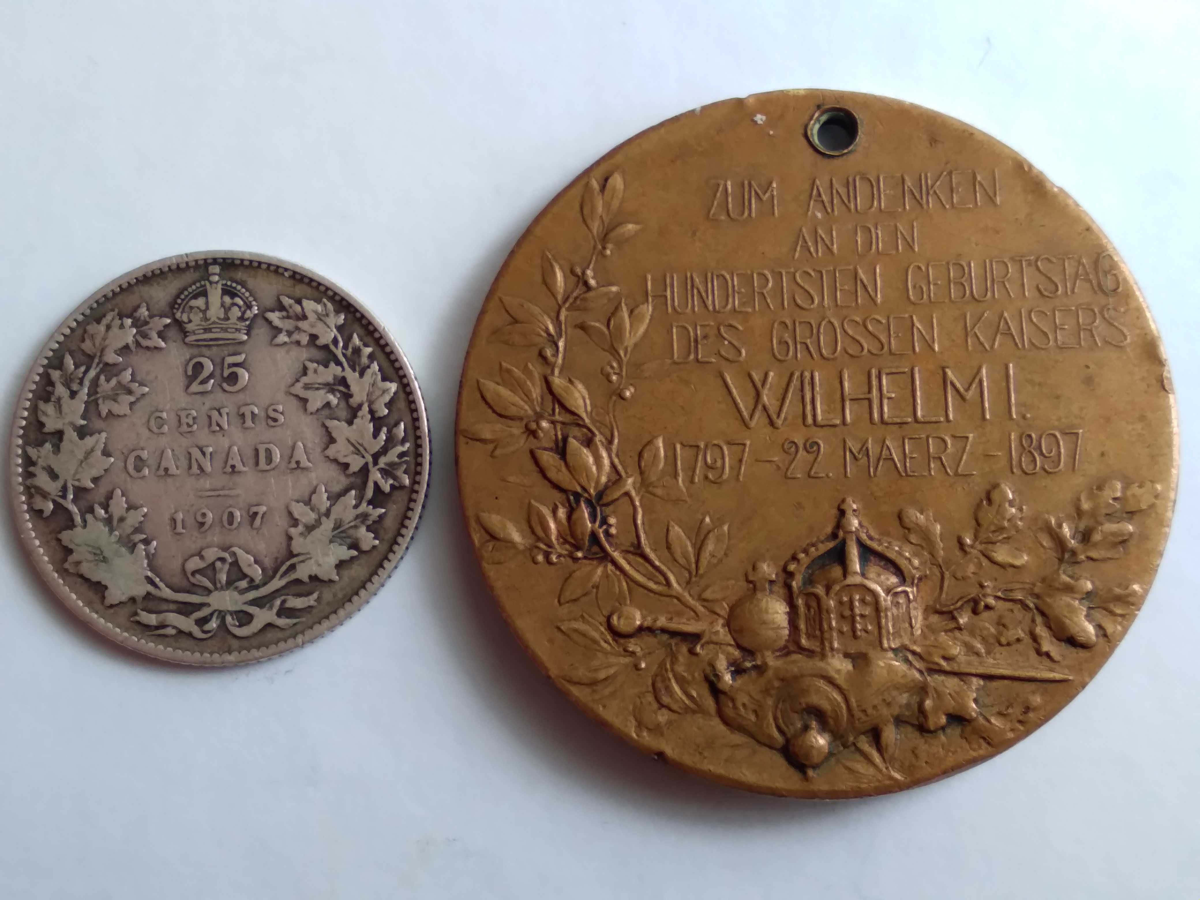 Medal Prusy Wilhelm I moneta srebrna Kanada 1907r