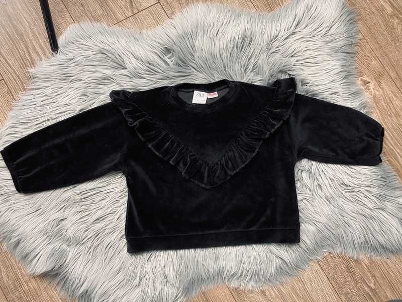 Czarna bluza welurowa z falbanką Zara 98 cm