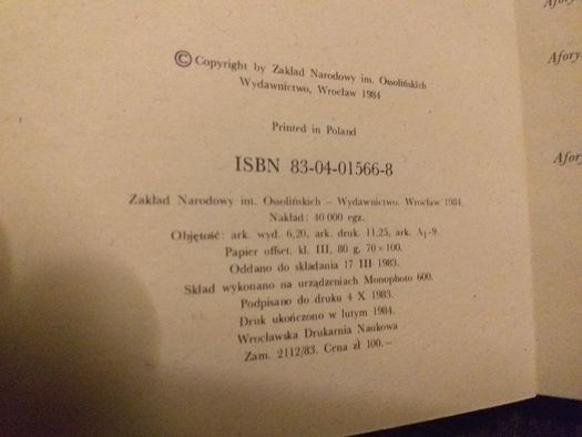 Antologia aforyzmu polskiego Żródło i miód mądrości Ossolineum 1984