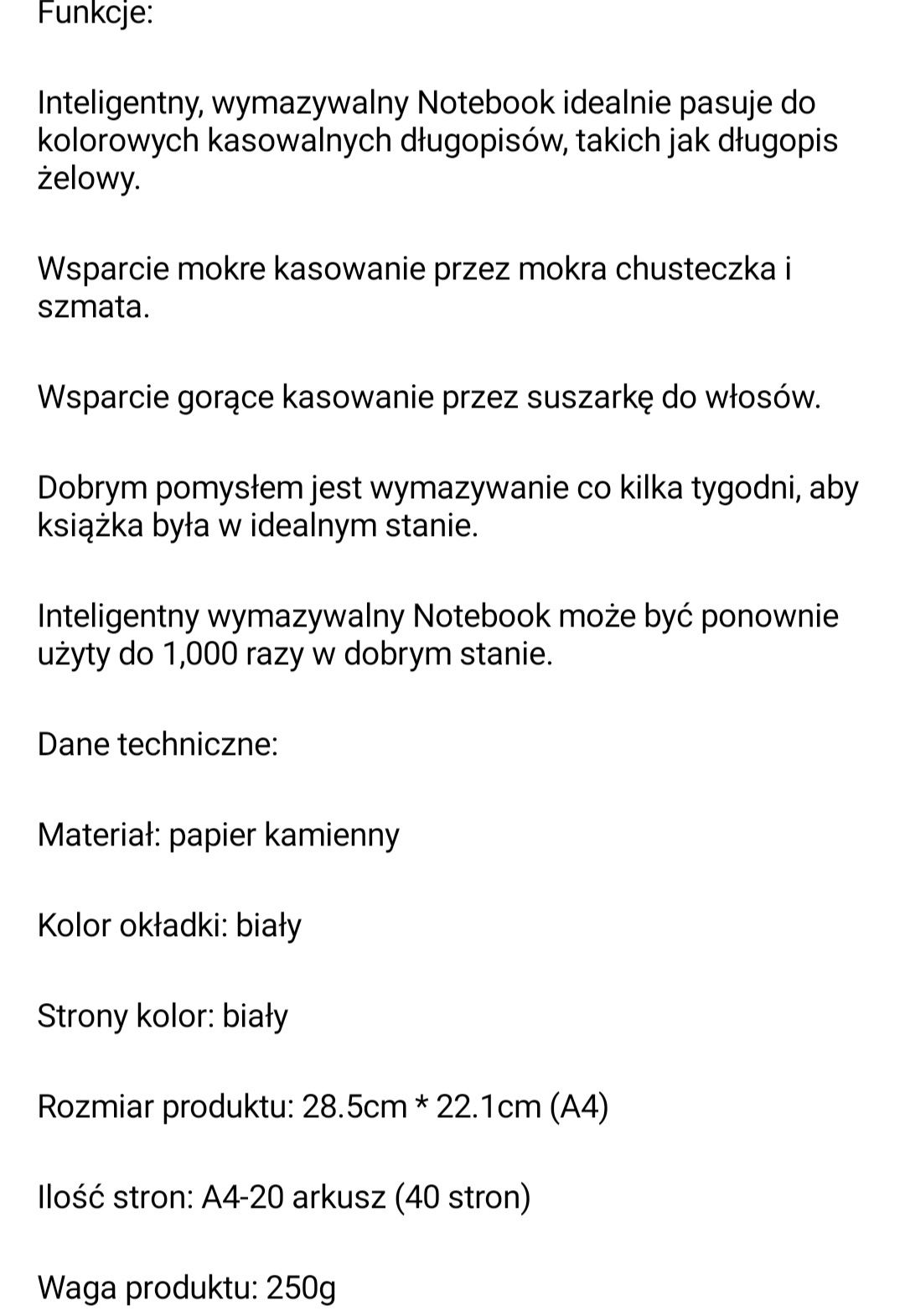 Inteligentny notatnik wielokrotnego użytku A4