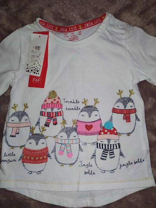 Bluzka z motywami zimowymi, 12-18 mies. NOWA z metką