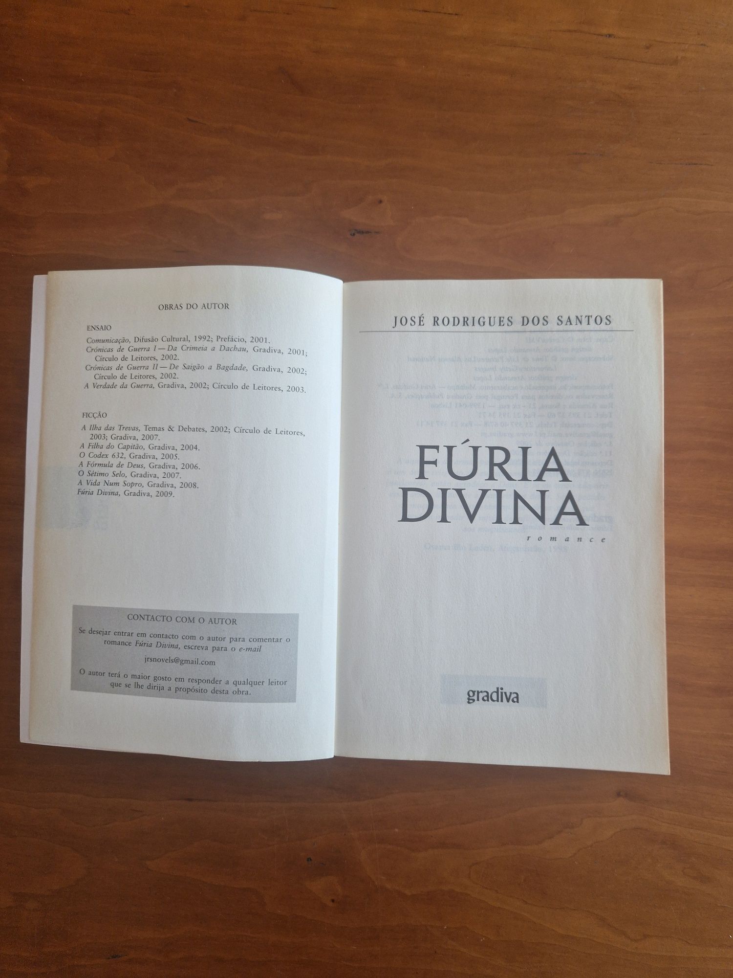 Romance "Fúria Divina", José Rodrigues dos Santos